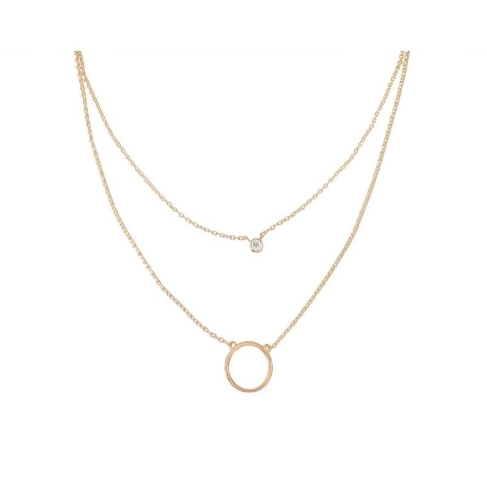 925 ROSE GOLD DOUBLE STRAND CZ & CIRCLE NECKLACE‎ 15" Minamalist